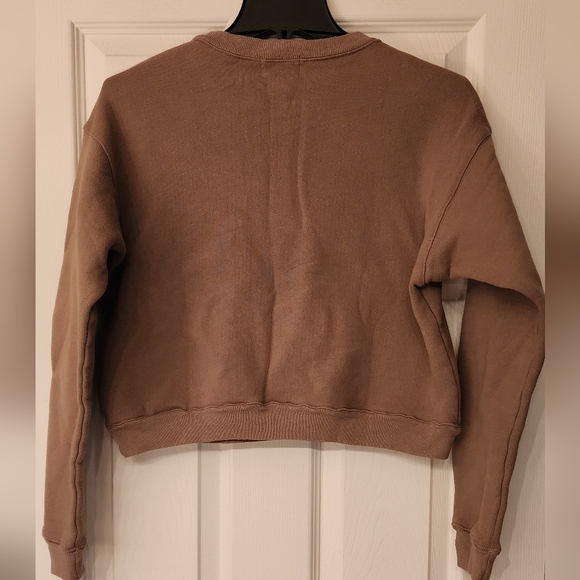 Monrow Women's 1/2 Zip Cropped Sweatshirt in light brown size Small - Picture 4 of 12